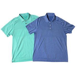 Lululemon Mens Metal Vent Tech 2.0 Polo Lot x2 Teal Blue LG EUC Athleisure Gym